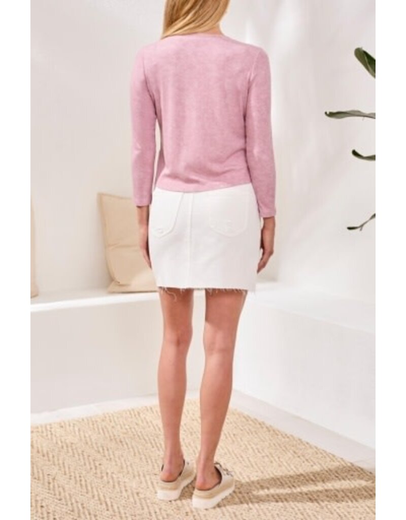 TRIBAL BUTTON FRONT KNIT TOP/ CARDI W/ COMBO PLACKET-HYDRANGEA
