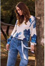 TRIBAL PUFF SLV PRINTED V-NECK SWTR - CREAM