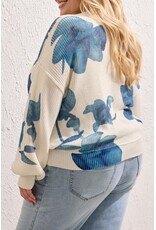 TRIBAL PUFF SLV PRINTED V-NECK SWTR - CREAM