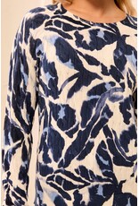 TRIBAL PRINTED CABLE COTTON CREW NECK SWEATER - BLUE FOG