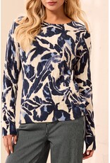 TRIBAL PRINTED CABLE COTTON CREW NECK SWEATER - BLUE FOG