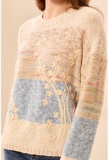 TRIBAL L/S CREW NK SWEATER W/EMBROIDERY - AZURE