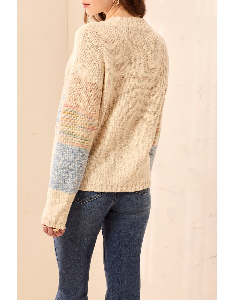 TRIBAL L/S CREW NK SWEATER W/EMBROIDERY - AZURE