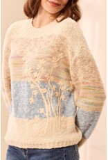 TRIBAL L/S CREW NK SWEATER W/EMBROIDERY - AZURE