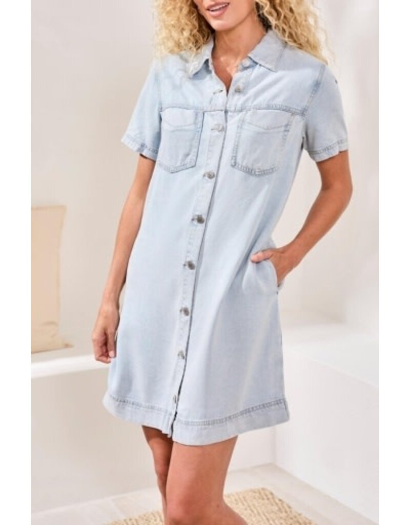 TRIBAL DENIM SHIRT DRESS W/POCKETS