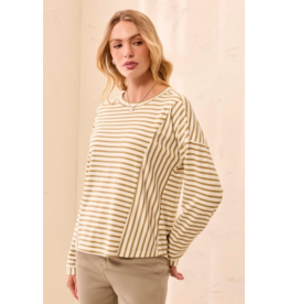 TRIBAL L/S CREW NECK TOP W/INSERTS - ALOE
