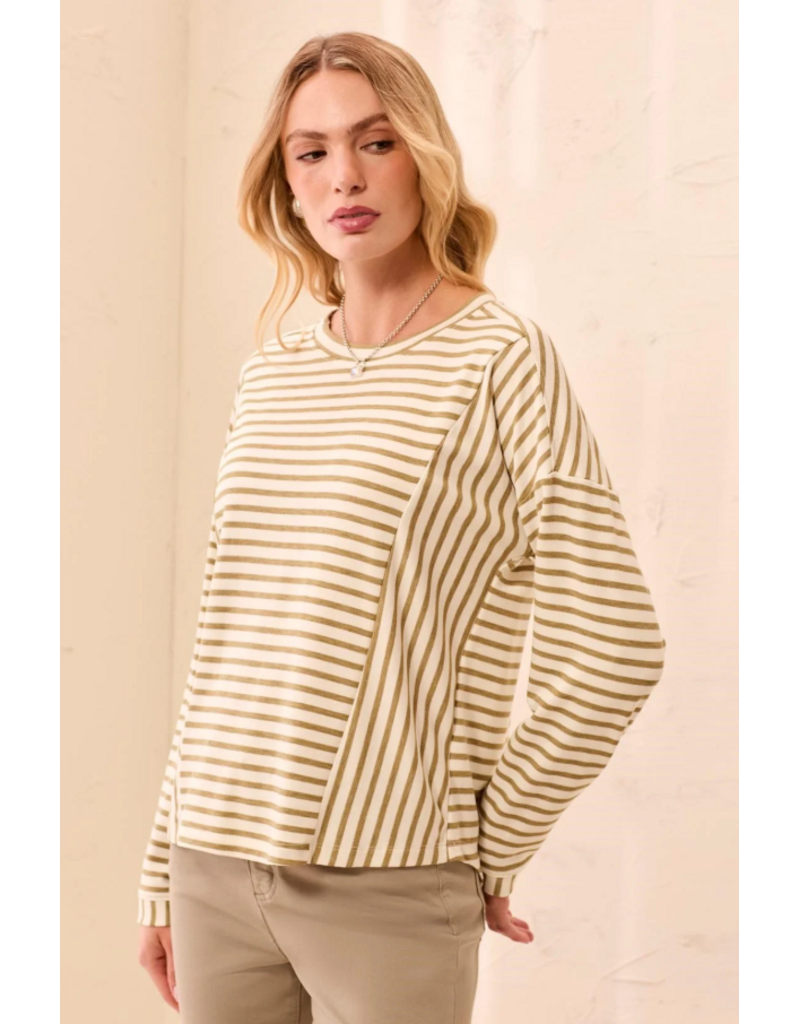 TRIBAL L/S CREW NECK TOP W/INSERTS - ALOE