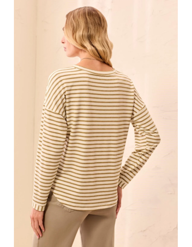 TRIBAL L/S CREW NECK TOP W/INSERTS - ALOE