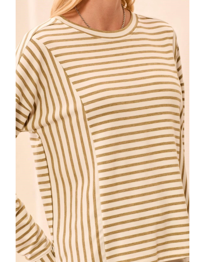 TRIBAL L/S CREW NECK TOP W/INSERTS - ALOE