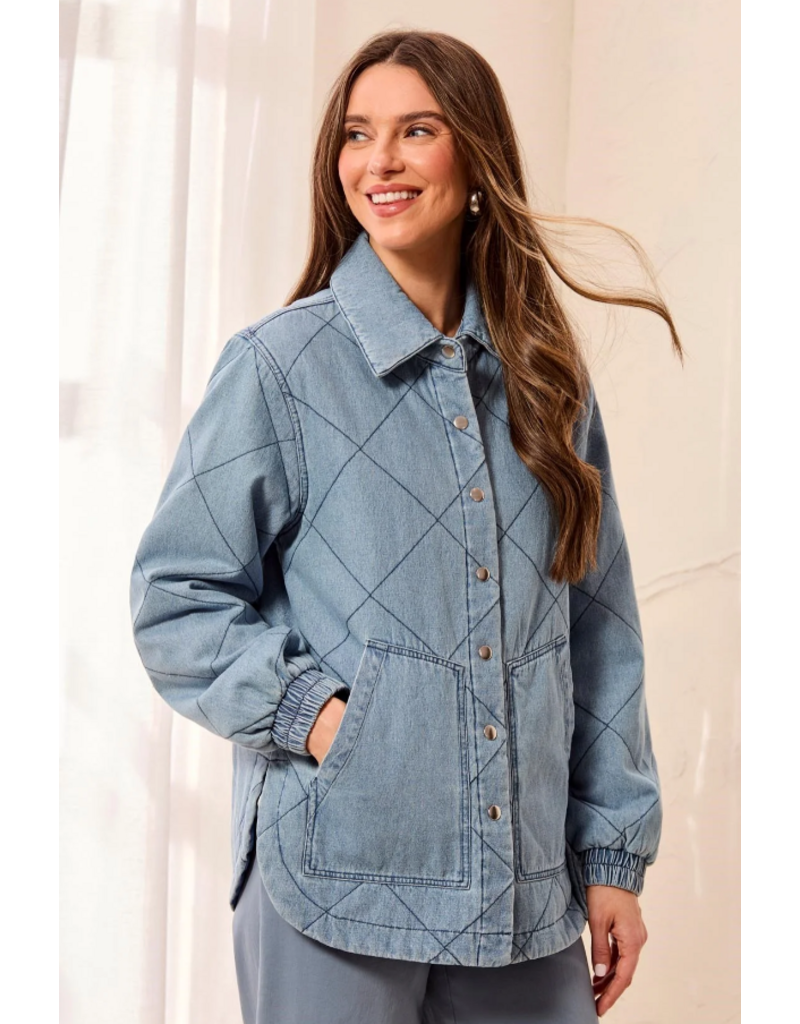TRIBAL DENIM QUILTED COTTON JACKET - SKYLIGHT