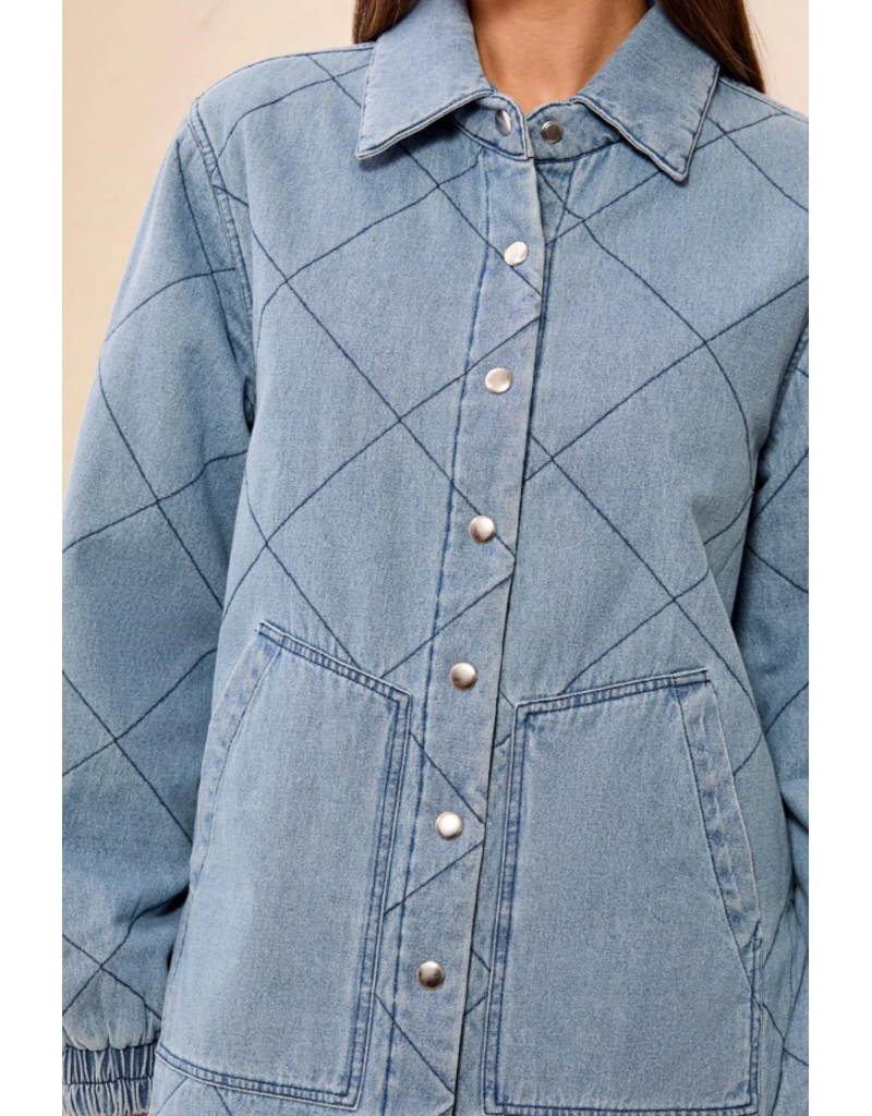 TRIBAL DENIM QUILTED COTTON JACKET - SKYLIGHT
