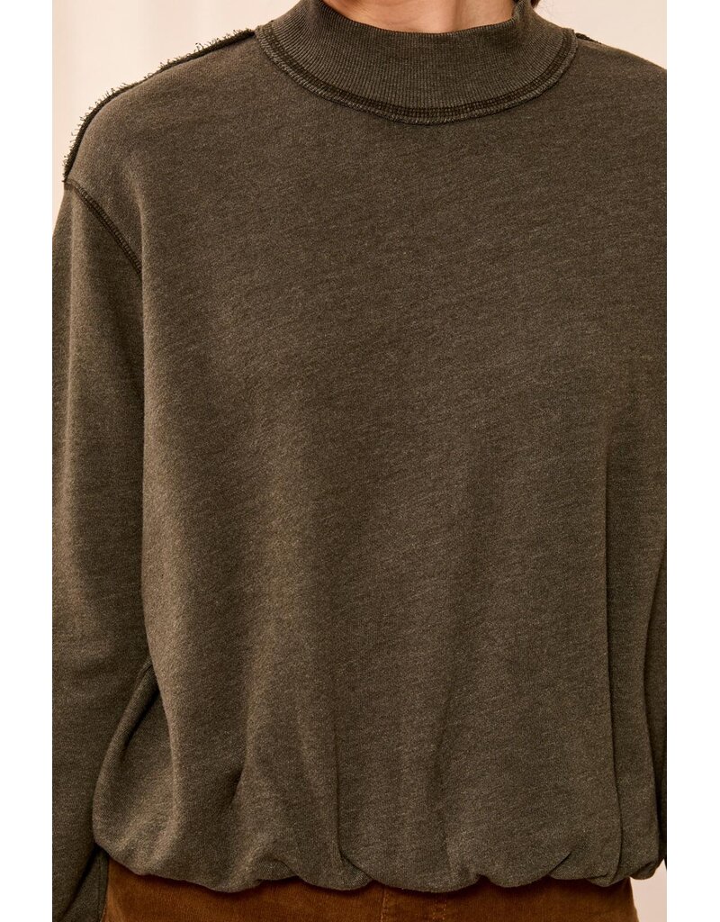 TRIBAL GARMENT DYE BUBBLE SWEATSHIRT W/ RIB - COTTON BLEND