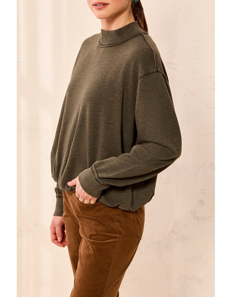 TRIBAL GARMENT DYE BUBBLE SWEATSHIRT W/ RIB - COTTON BLEND
