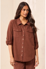 TRIBAL CLASSIC DENIM SHIRT W/ROLL UP SLEEVES - RUSTIC BROWN