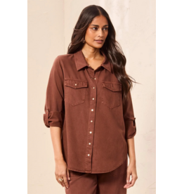 TRIBAL CLASSIC DENIM SHIRT W/ROLL UP SLEEVES - RUSTIC BROWN