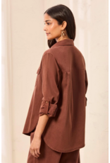 TRIBAL CLASSIC DENIM SHIRT W/ROLL UP SLEEVES - RUSTIC BROWN