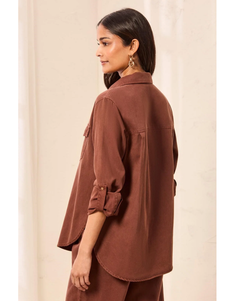 TRIBAL CLASSIC DENIM SHIRT W/ROLL UP SLEEVES - RUSTIC BROWN