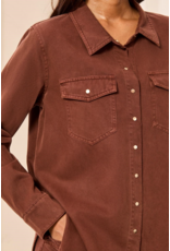 TRIBAL CLASSIC DENIM SHIRT W/ROLL UP SLEEVES - RUSTIC BROWN
