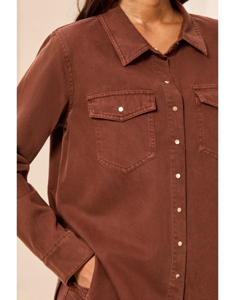 TRIBAL CLASSIC DENIM SHIRT W/ROLL UP SLEEVES - RUSTIC BROWN