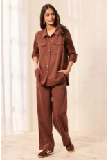 TRIBAL CLASSIC DENIM SHIRT W/ROLL UP SLEEVES - RUSTIC BROWN