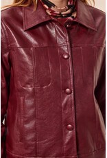 TRIBAL LINED FAUX LEATHER JACKET W/ COVERED BUTTONS - CHERRY LACQUER