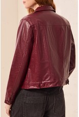 TRIBAL LINED FAUX LEATHER JACKET W/ COVERED BUTTONS - CHERRY LACQUER