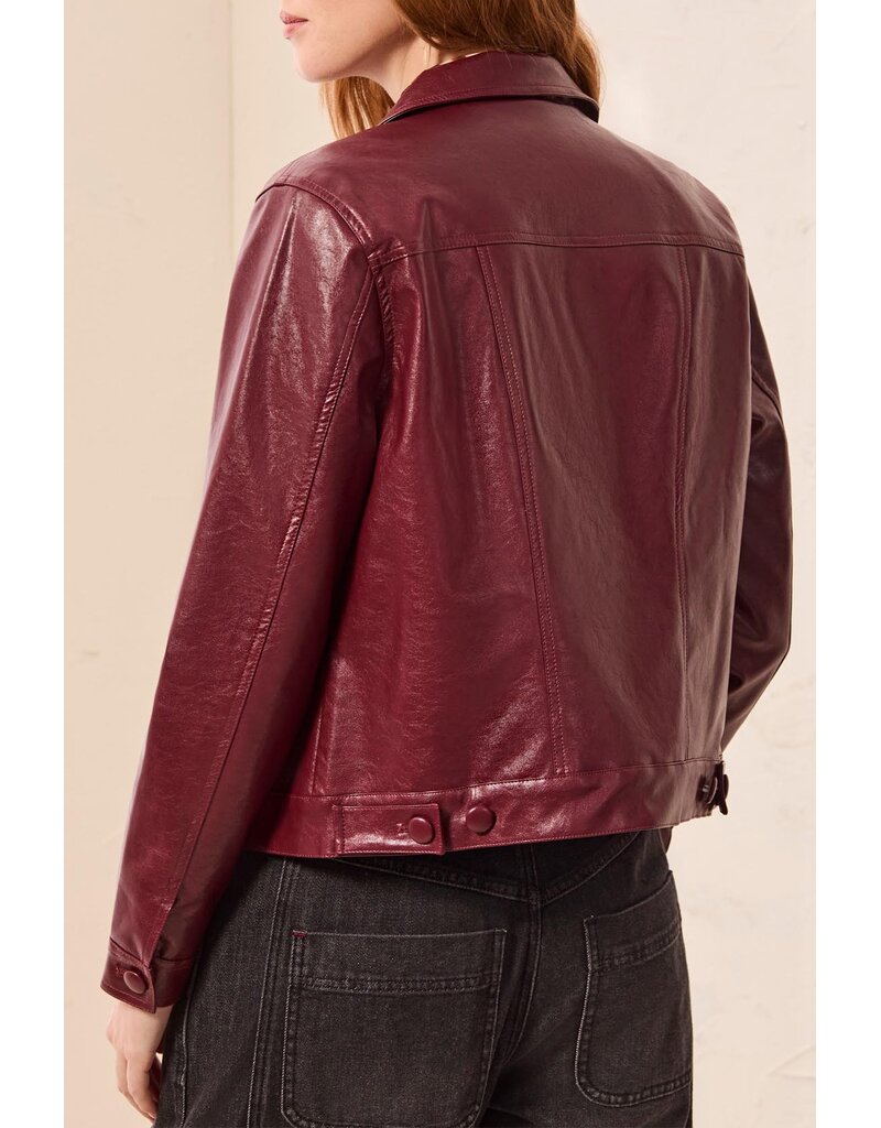 TRIBAL LINED FAUX LEATHER JACKET W/ COVERED BUTTONS - CHERRY LACQUER