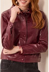 TRIBAL LINED FAUX LEATHER JACKET W/ COVERED BUTTONS - CHERRY LACQUER