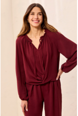 TRIBAL RAGLAN SLV BLOUSE W/ FRONT KNOT - CHERRY LACQUER