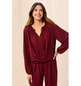 TRIBAL RAGLAN SLV BLOUSE W/ FRONT KNOT - CHERRY LACQUER