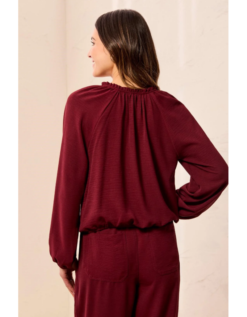 TRIBAL RAGLAN SLV BLOUSE W/ FRONT KNOT - CHERRY LACQUER