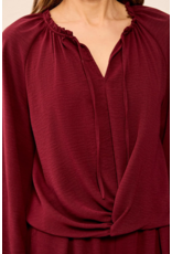 TRIBAL RAGLAN SLV BLOUSE W/ FRONT KNOT - CHERRY LACQUER