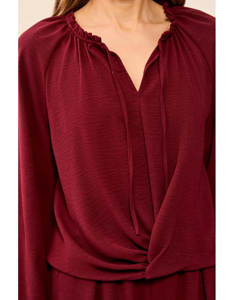 TRIBAL RAGLAN SLV BLOUSE W/ FRONT KNOT - CHERRY LACQUER