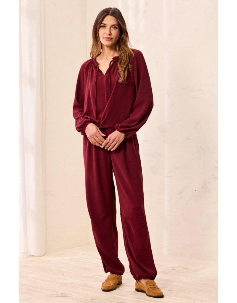 TRIBAL RAGLAN SLV BLOUSE W/ FRONT KNOT - CHERRY LACQUER
