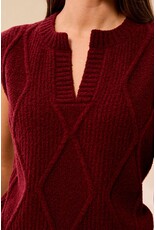 TRIBAL SPLIT CREW NECK COTTON BLEND SWEATER VEST - CHERRY LACQUER