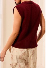 TRIBAL SPLIT CREW NECK COTTON BLEND SWEATER VEST - CHERRY LACQUER