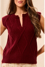 TRIBAL SPLIT CREW NECK COTTON BLEND SWEATER VEST - CHERRY LACQUER