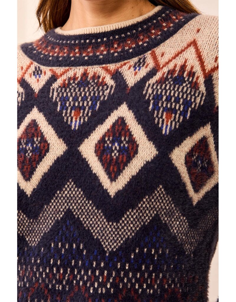 TRIBAL L/S MOCK NK SWEATER - SAPPHIRE