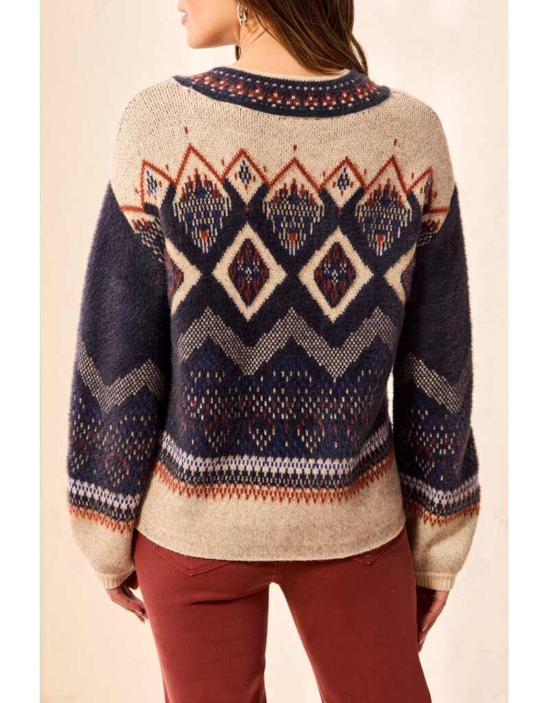 TRIBAL L/S MOCK NK SWEATER - SAPPHIRE