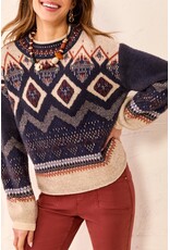 TRIBAL L/S MOCK NK SWEATER - SAPPHIRE