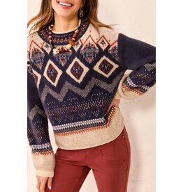 TRIBAL L/S MOCK NK SWEATER - SAPPHIRE