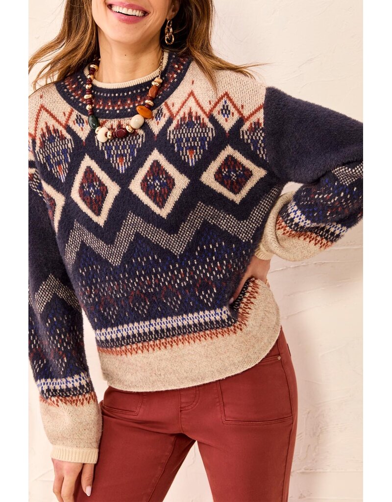 TRIBAL L/S MOCK NK SWEATER - SAPPHIRE