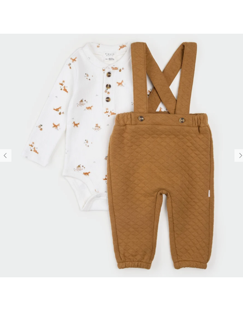 PETIT LEM 2PC QUILTED OVERALL SET - FOX