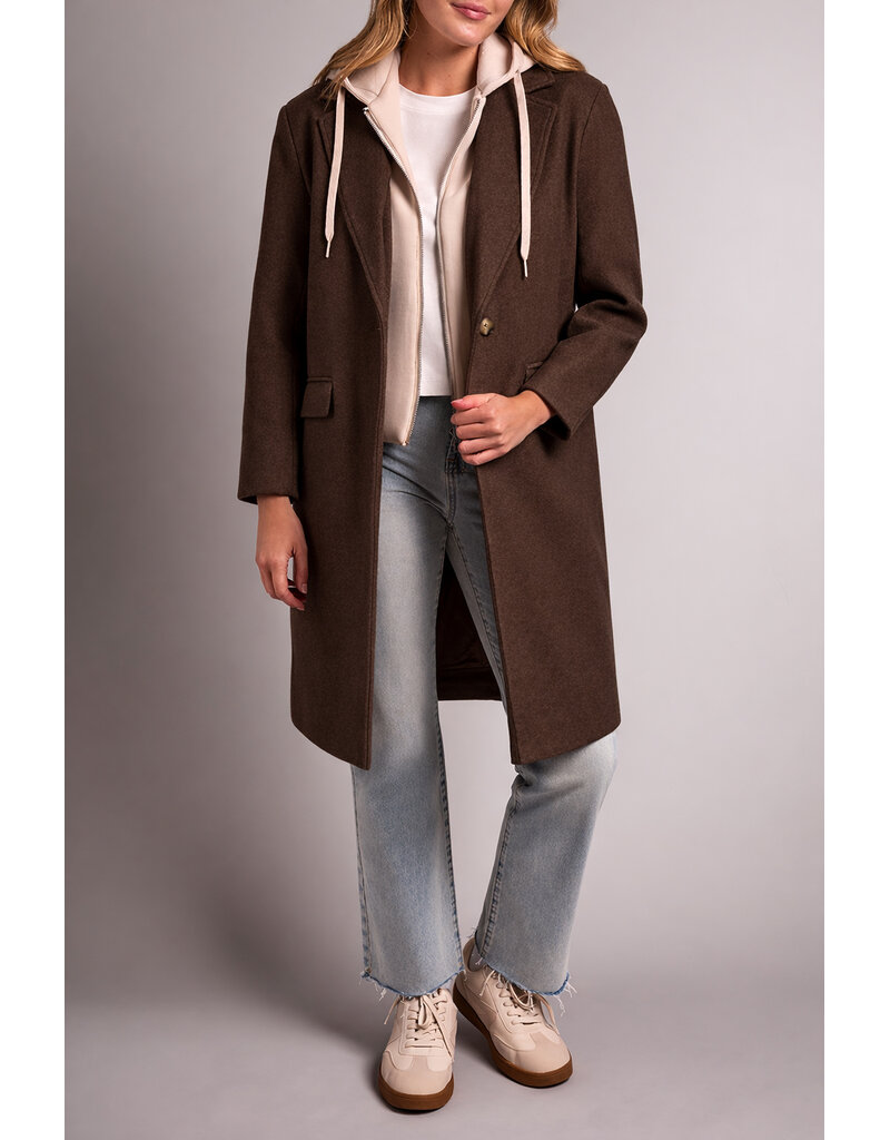 TRIBAL CAR COAT W/ FOOLER HOODIE - CHOCOLATE