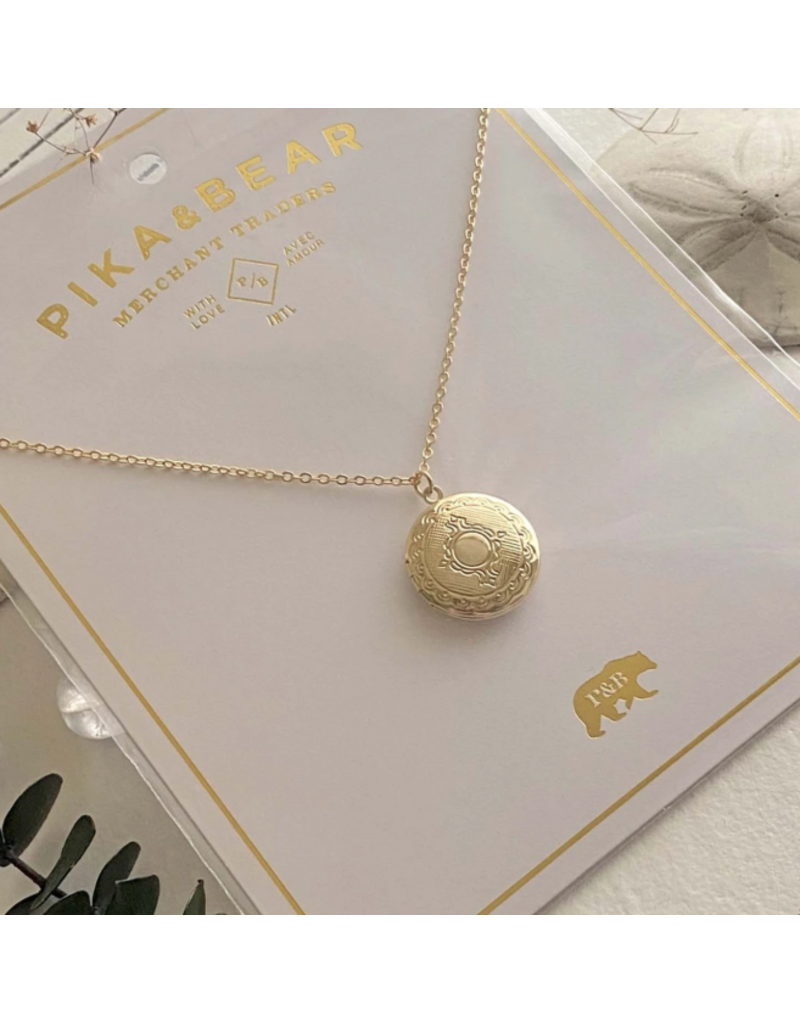 PIKA & BEAR ADELAIDE ORNATE ROUND LOCKET NECKLACE - GOLD