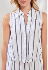 TRIBAL HIDDEN PLACKET SHIRT W/ ELASTIC WAIST-WHITE/BLACK