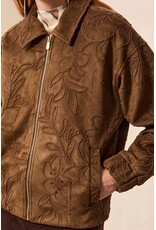 TRIBAL FLORAL DETAILED JACKET - DARK FOSSIL