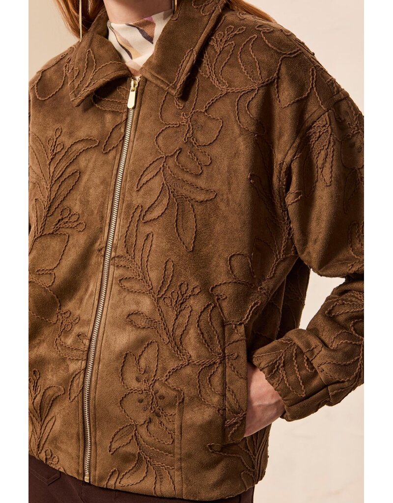 TRIBAL FLORAL DETAILED JACKET - DARK FOSSIL