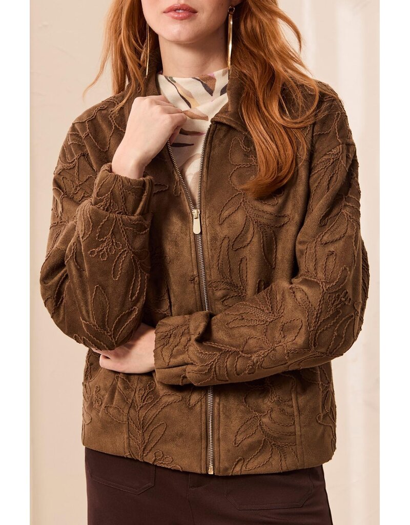 TRIBAL FLORAL DETAILED JACKET - DARK FOSSIL