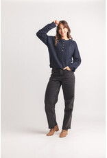 HENLEY CABLE KNIT SWEATER - NAVY